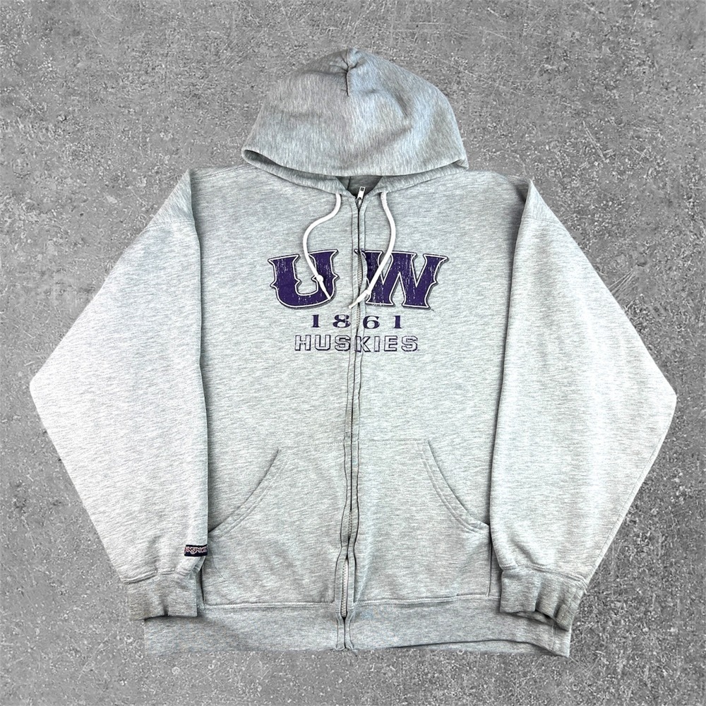 Vintage Jansport University of Washington Huskies Full Zip Hoodie Mens XL Gray